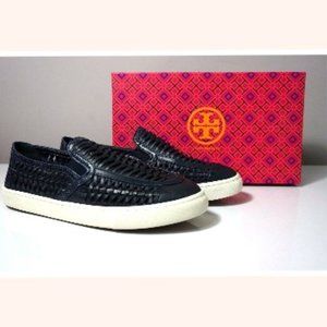 Tory Burch Women's Huarache Navy Leather Slip-On Sneakers